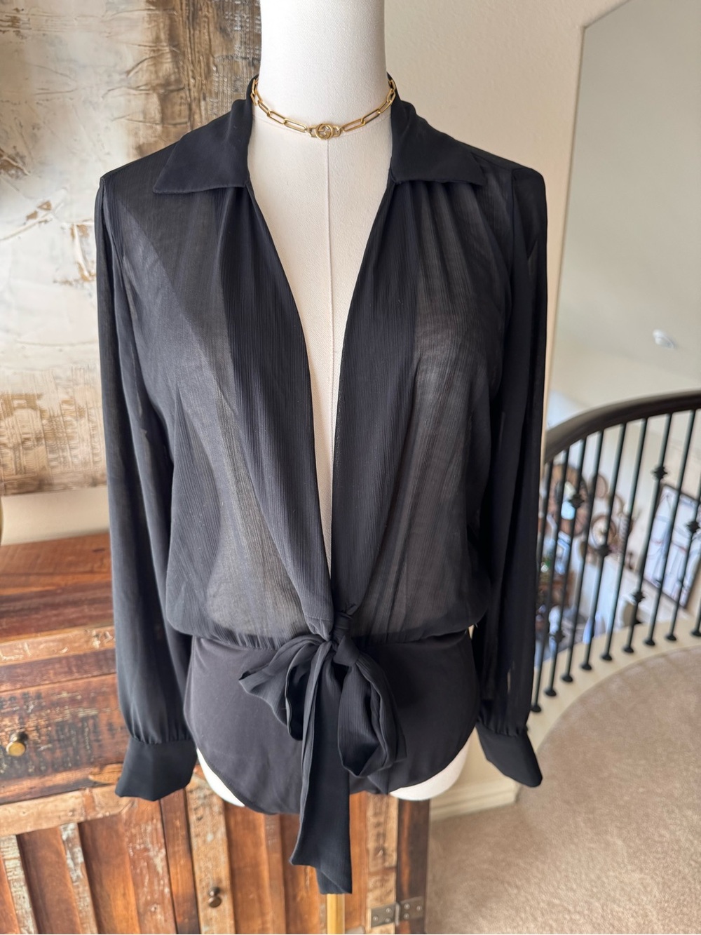 Zara Black Semi-Sheer Textured Blouse bodysuit - size M